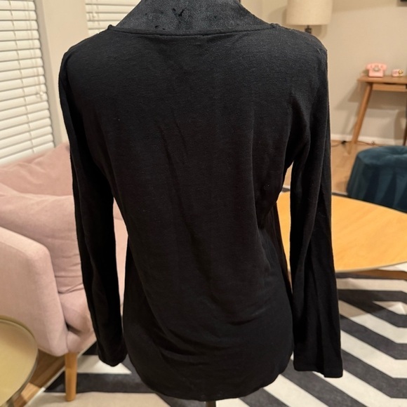 SANDRO 100% Linen w/ Lace Detail Long Sleeve Black Top Size 2 VGUC - Picture 3 of 5